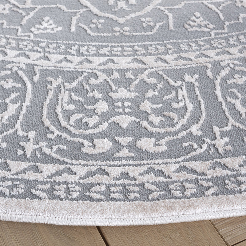 Calidia Floral Light Gray/Cream Area Rug, Round 3'