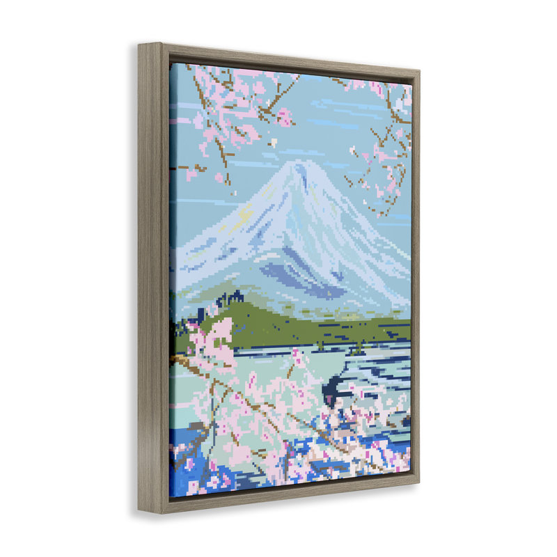 «Pixel Mount Fuji», art mural encadré flottant par Melissa Wang, Cadre flottant orme Montalcino, H 21 po x l 17 po