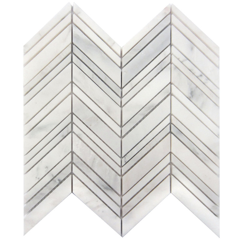Chevron 1" x 4" Marble Mosaic Tile in Oriental White