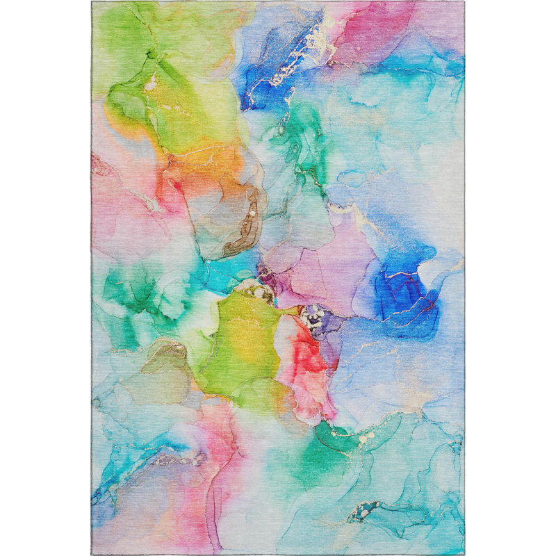 Tapis bleu Cerrito AMF526 lavable à la machine de qualité supérieure, Rectangle 2 pi 6 po x 3 pi 10 po