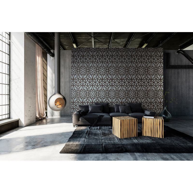 Universe Pluto Glass Stone Motif Wallpaper Rol, Gray/Dark Gray