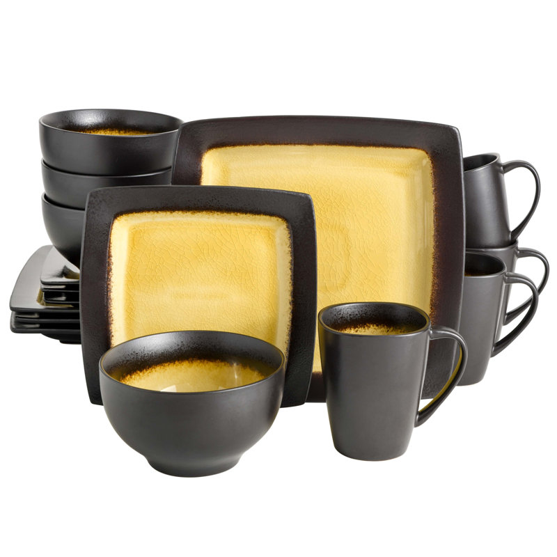 Gibson Ocean Paradise 16 Piece Dinnerware Set, Service for 4, Yellow/Black
