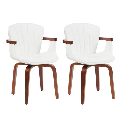 Mid-Century Modern Bentwood Swivel Dining Chairs  – Heat-Pressed PU Leather Accent Chairs In (Only Including Chair)
