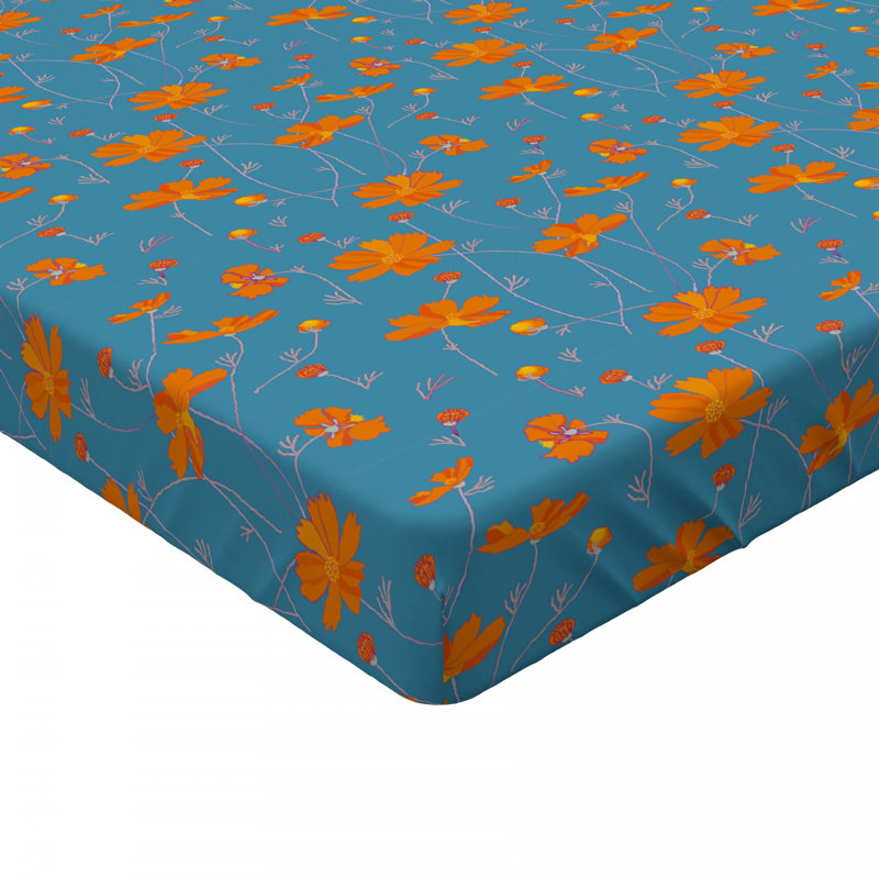 Microfiber Floral Fitted Sheet, Full/Double Fitted Sheet, Orange/Blue Floral