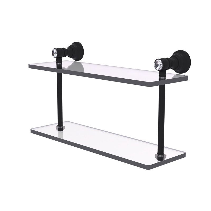 Étagère murale en verre à deux étages en cristal Freyja, H 5,6 po x l 16 po x P 9,2 po, Noir mat