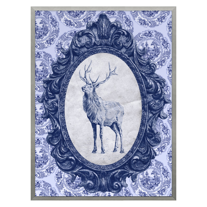 Toile Elk Print by THE Studio, 20" H x 15" W, Silver Framed