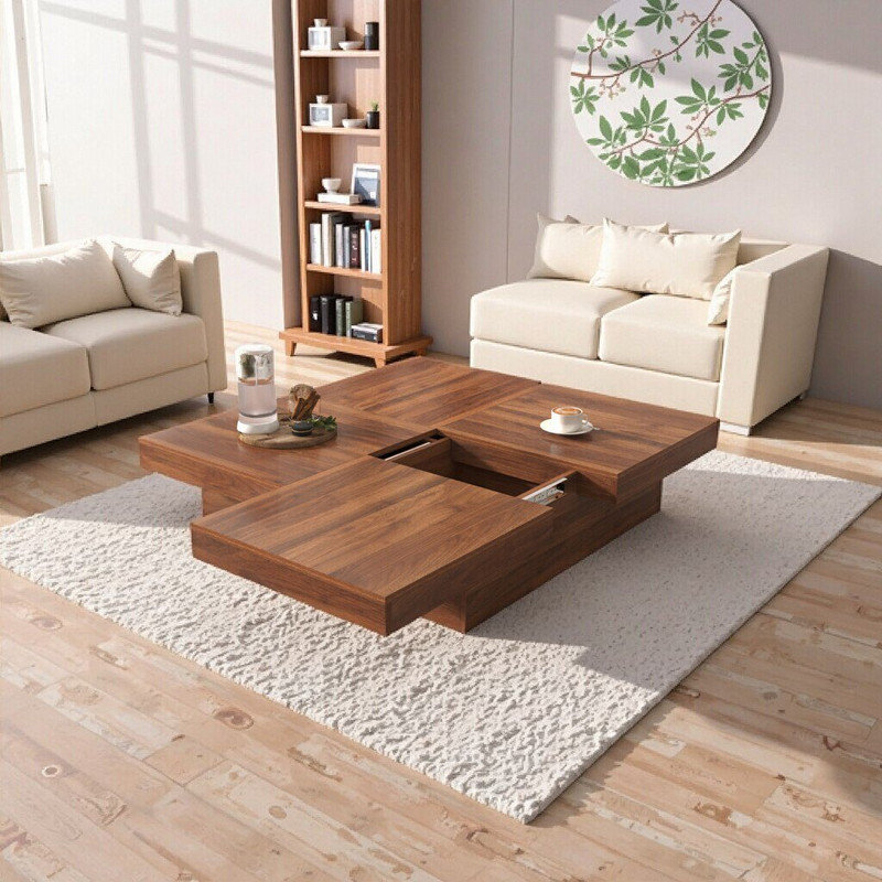 39.4 Inch Square Coffee Table With Sliding Top And Storage