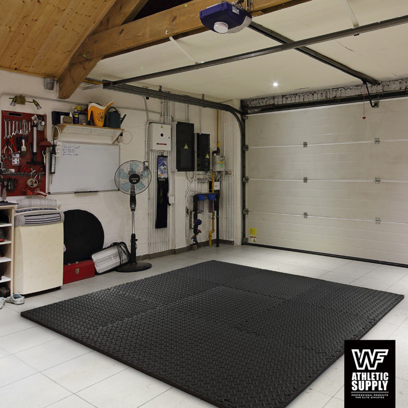 Black Diamond Pattern Interlocking EVA Foam Gym Floor Tiles, 48 SQ.FT