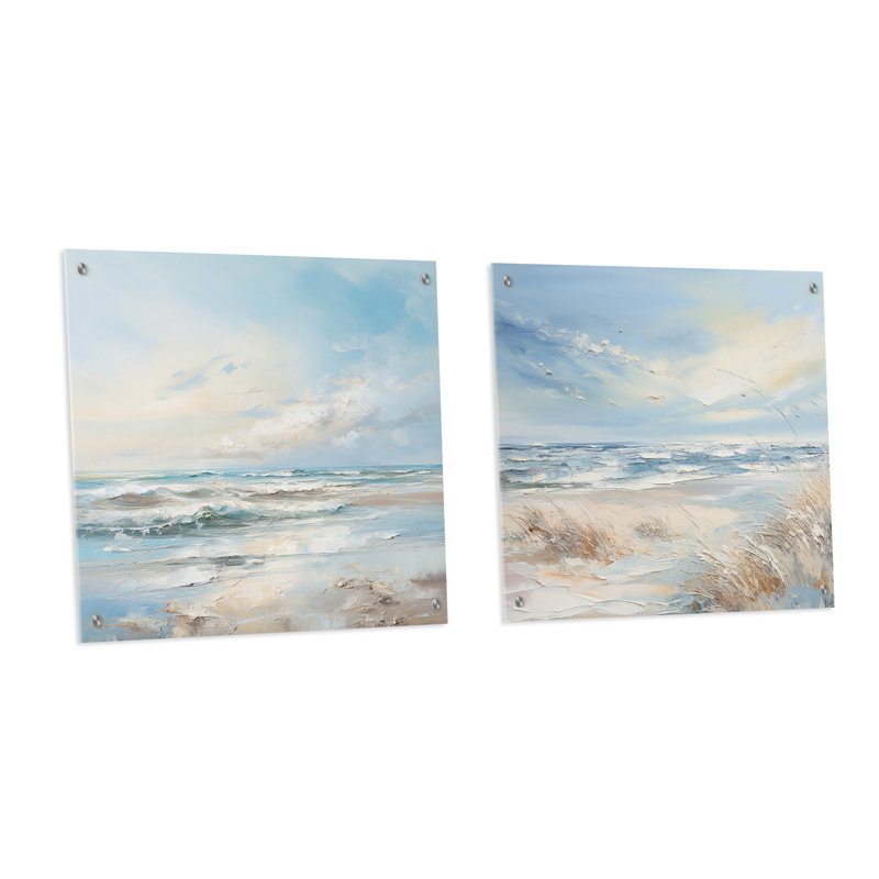 «Coastal Waves Charm in Winter» - ensemble d'art mural en verre acrylique Coastal Waves, H 16 po x l 33 po