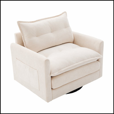 Fauteuil demi-tonneau pivotant - Mid-Century moderne, rembourrage épais, base en métal solide, canapé simple confortable pour le salon et la chambre à coucher