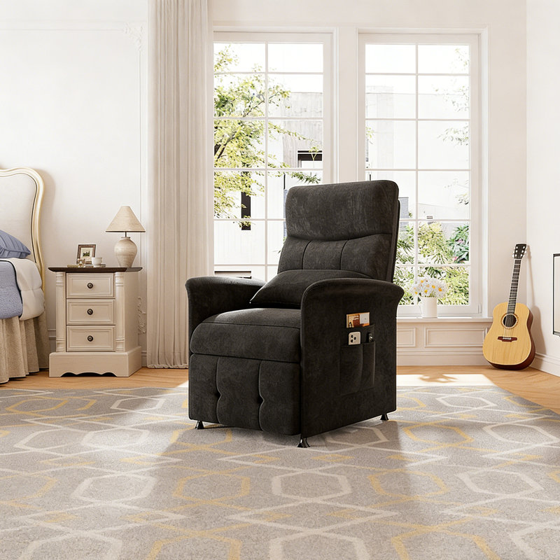 32"W Power Recliner Chair with Vibration Massage and Heating, Soft Fabric BLACK
