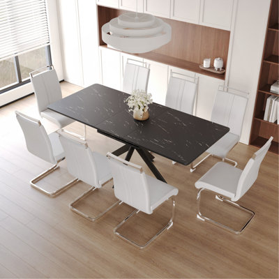 62.4" Extendable 78.15" Dining Table Set For 6-8 Person For Dining Room,C-Shaped Tube Soft Padded Armless Dining Chair And Very Large Dining Room Table Kitchen Table Chair Set With Metal Legs