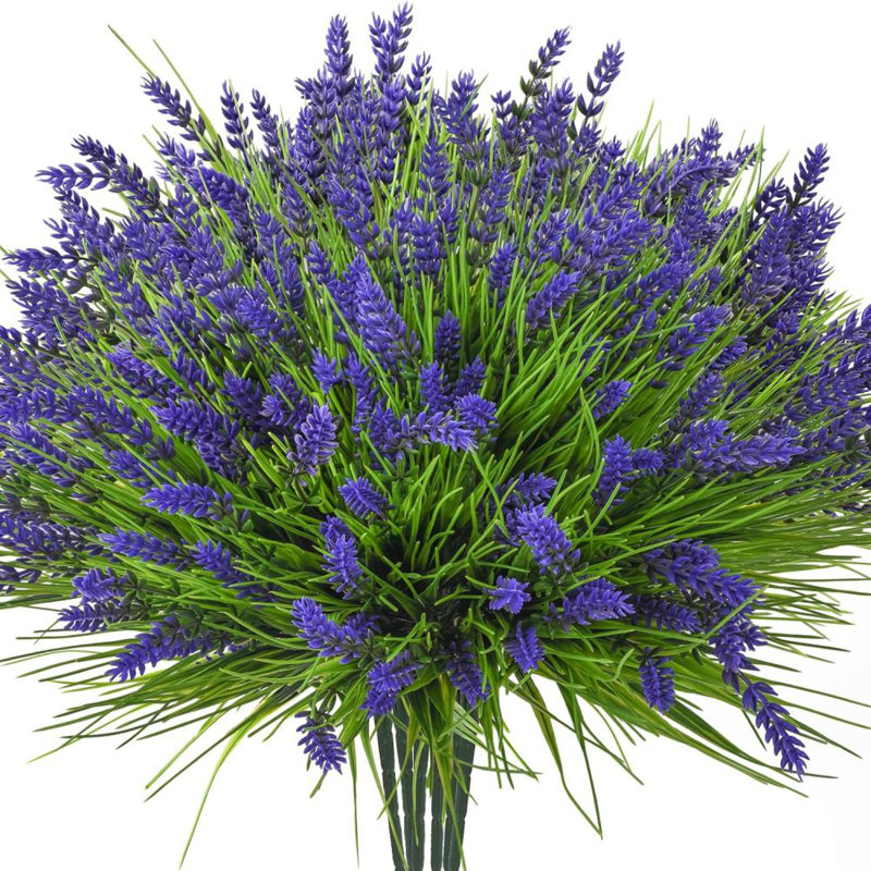 30 Bundles Artificial Plants Outdoor, UV Resistant Fake Flowers, Realistic Faux Lavender Shrubs for Porch Garden Window Box Home Decoration