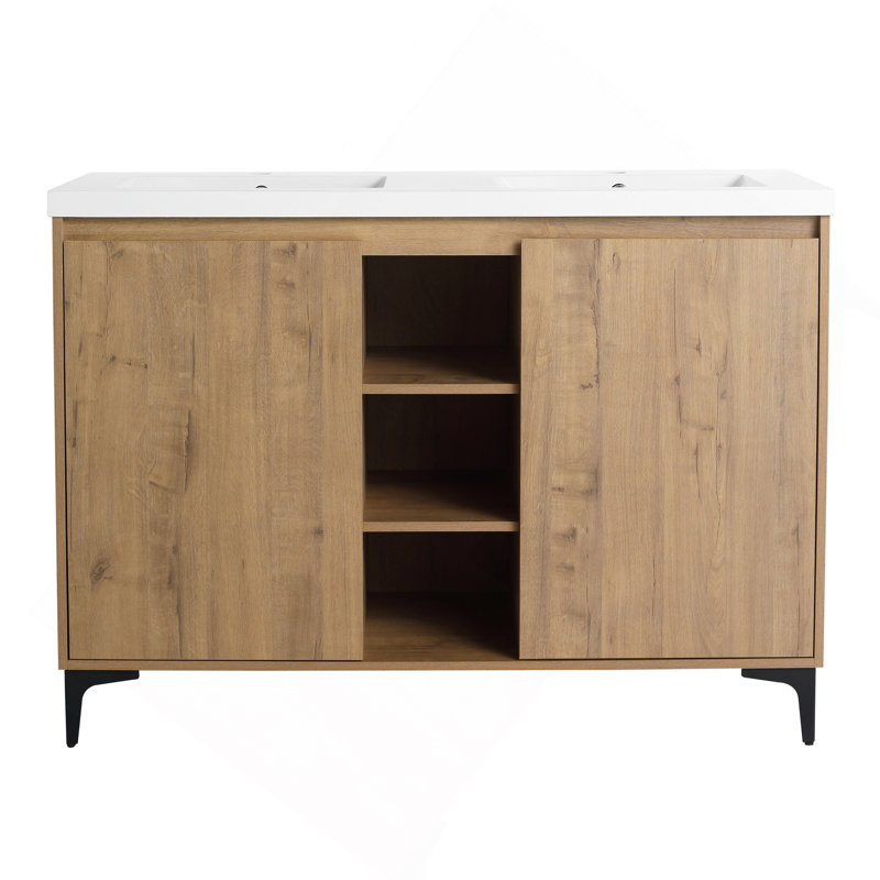 Meuble-lavabo autoportant 48 po avec lavabo double, charnière de porte à fermeture douce