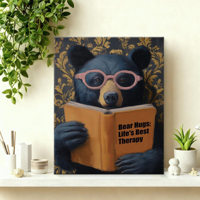 Art mural livre de lecture fantaisiste, affiche imprimée mignonne pour les amoureux des animaux, ours, câlins