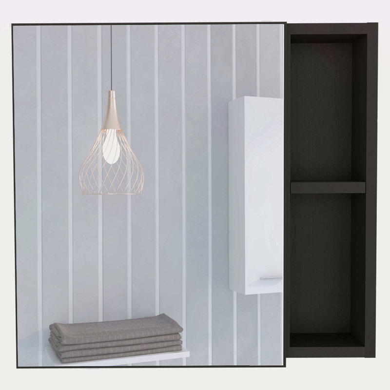 Pharmacie, trois tablettes internes, une porte, deux tablettes externes, Noir