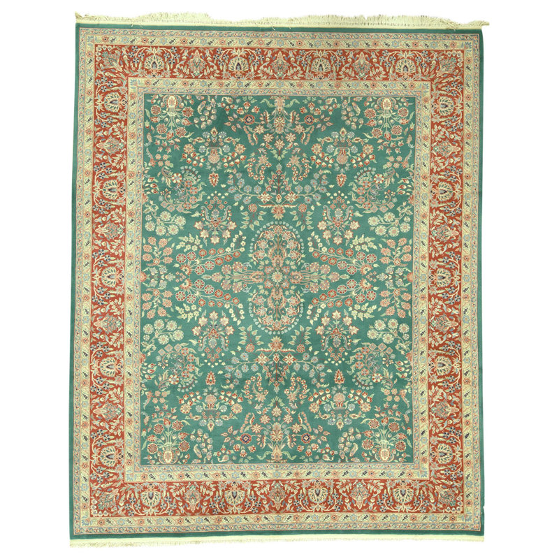 Tapis vert noué à la main de haute qualité