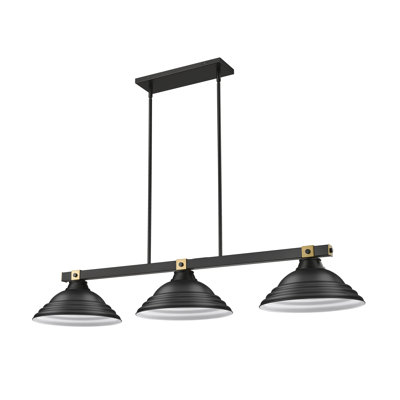 Arles 3 Light Billiard in Matte Black + Rubbed Brass