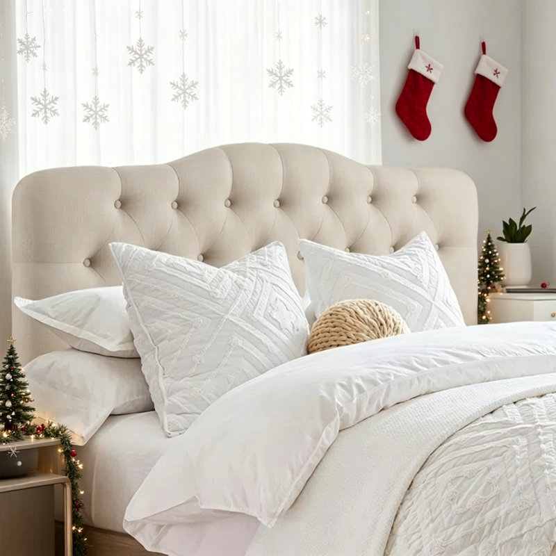 Tête de lit tapissier en lin - Moderne - Hauteur réglable - Diamant ou capitonnage à boutons, Beige, Très grand lit