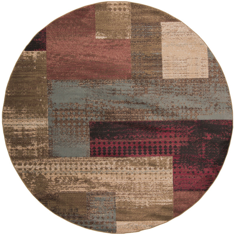 Tapis à motif géométrique brun Fegan, Rond 8 pi