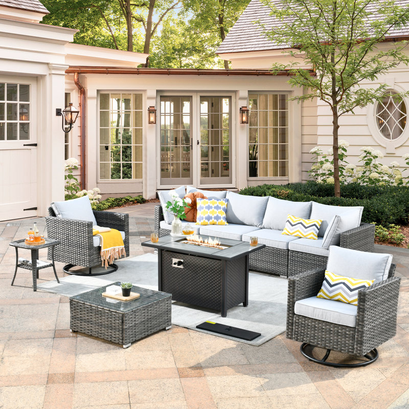 Outdoor Furniture 9 Pieces Set With Stove, Gray
