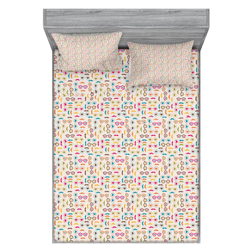 Microfiber Patterned Fitted Sheet, Queen Fitted Sheet with 2 Pillowcases