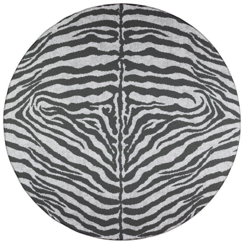 Tapis gris tissé à la machine, Rond 8 pi