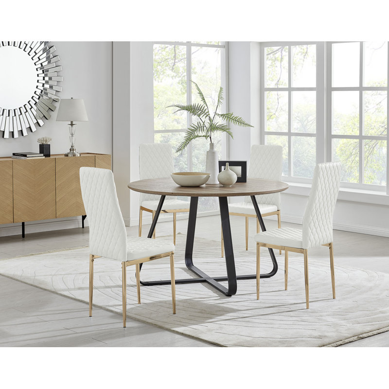 4-Person Round Manufactured Wood Dining Set, White