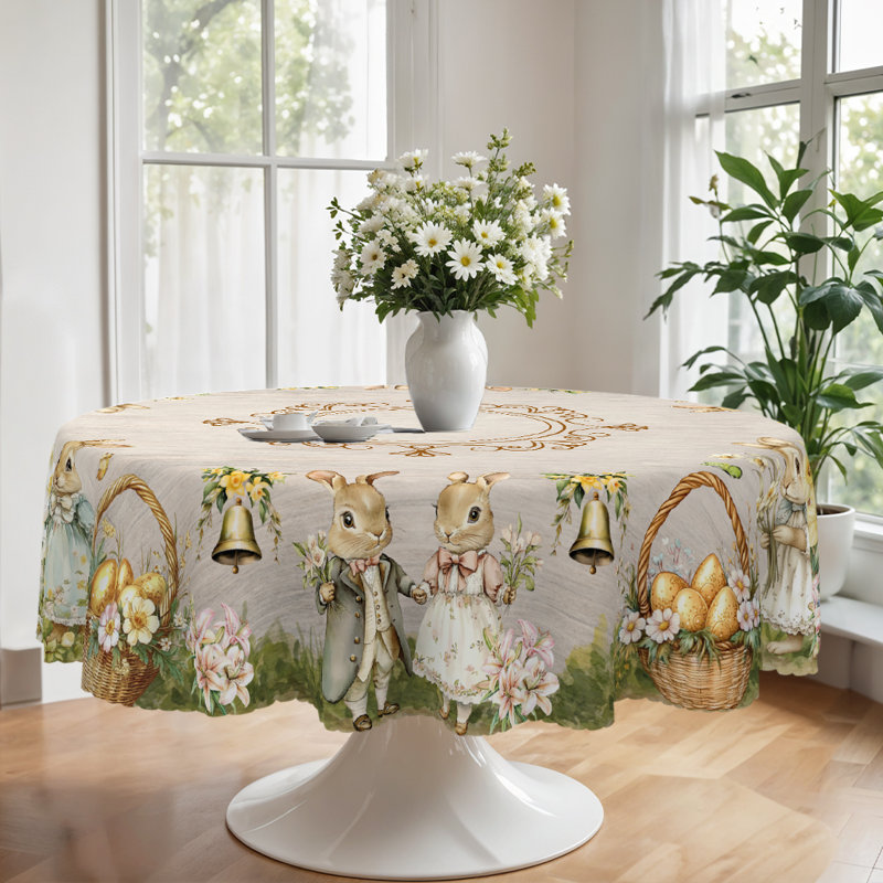 Easter Tablecloth Machine-washable polyester tablecloth, 59.8" Round