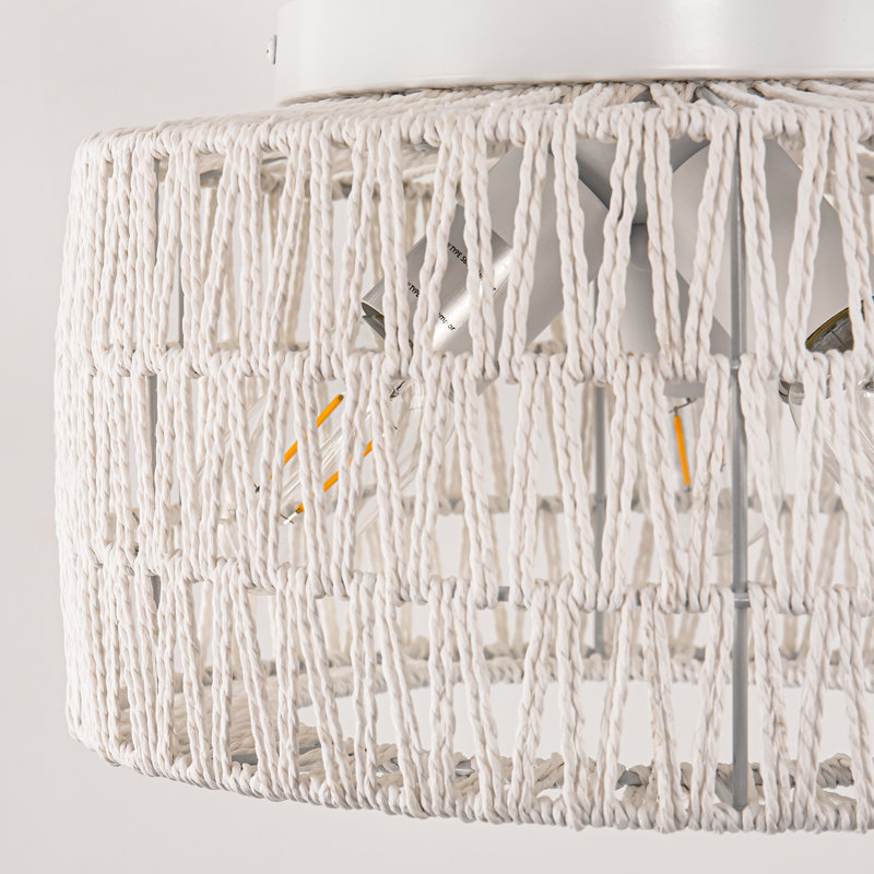 12 In. 3-Light White Rattan Flush Mount Ceiling Light For Hallway, Bedroom, Or Living Room