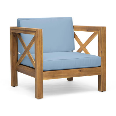 Wood Chair, Mid-Century Modern Style, Waterproof Seat And Back Cushions Club Modern, Wood, Water- Cushion Insert