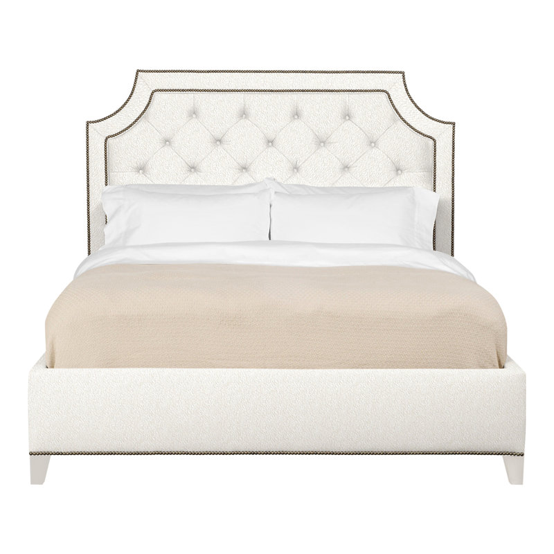 Audrey/Asher Queen Tufted Upholstered Low Profile Panel Bed, Worthy Snow, Casa Blanca, Yes