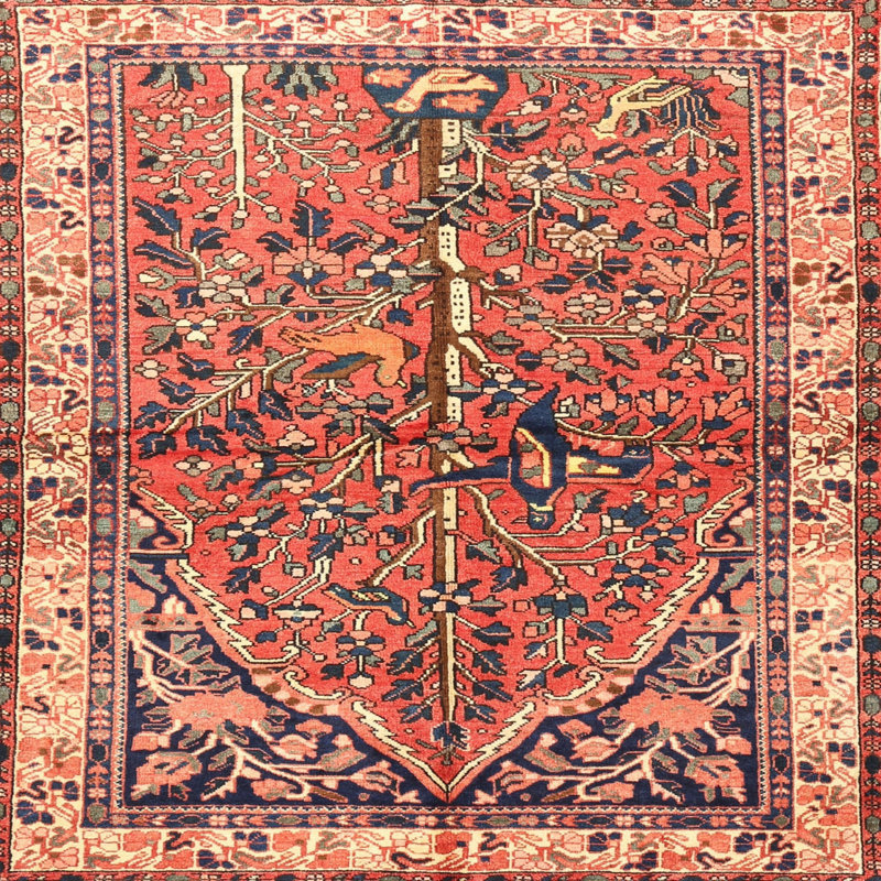 Tapis en laine orange / gris, Carré 6 pi