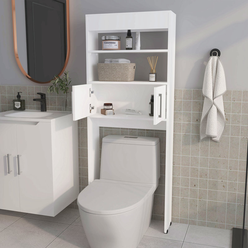 Étagère de rangement pour salle de bain à 2 portes au-dessus de la toilette, blanc, Blanc