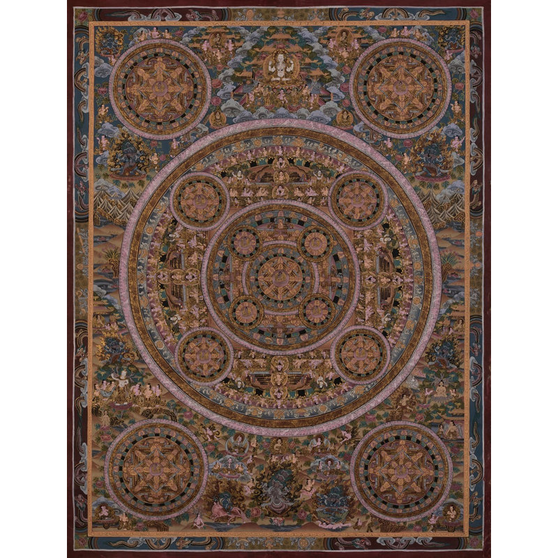 Cinq mandalas Thangka (Thangka sans brocart)
