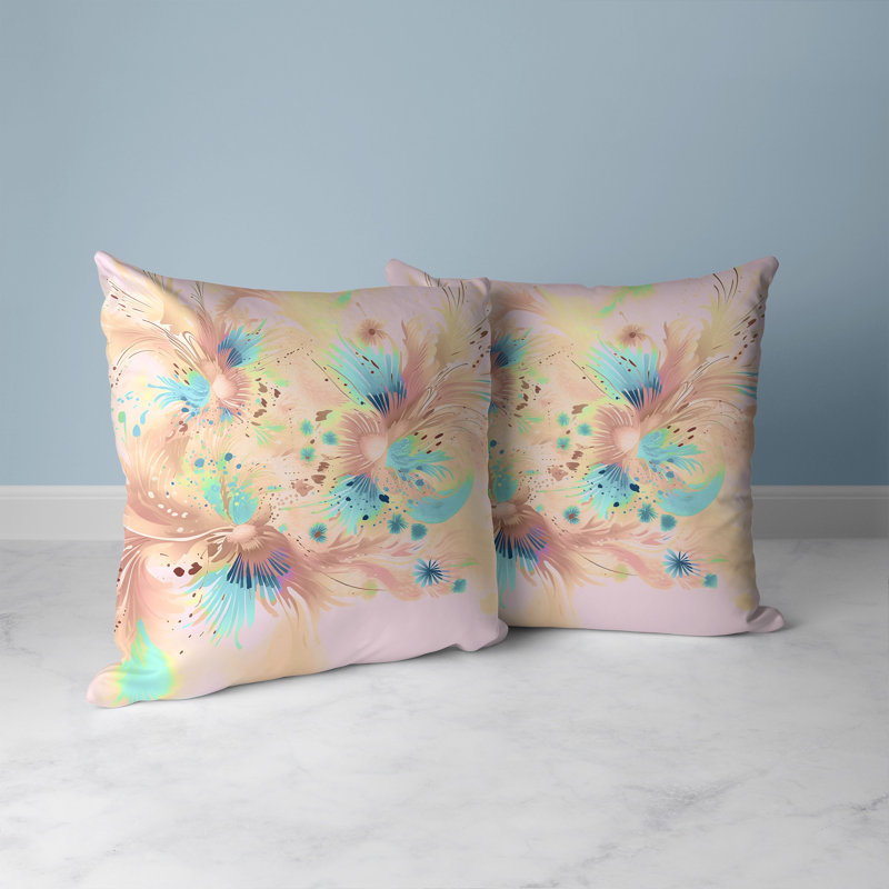 Pink and Blue Faux Suede Square Throw Pillow