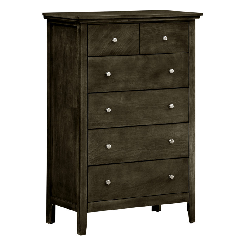 Commode moderne à 6 tiroirs, commode de rangement pour chambre à coucher, Gris