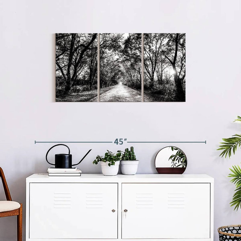 Ensemble de 3 pièces sur toile Trees BW Forest Path, H 18 po x l 38 po x P 1,25 po