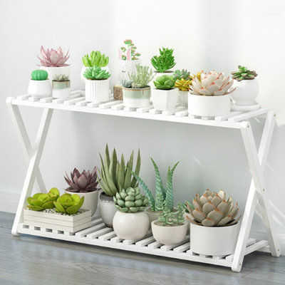Bamboo Cross Plant Stand – 2-Tier Foldable Flower Pot Rack for Indoor & Outdoor Use