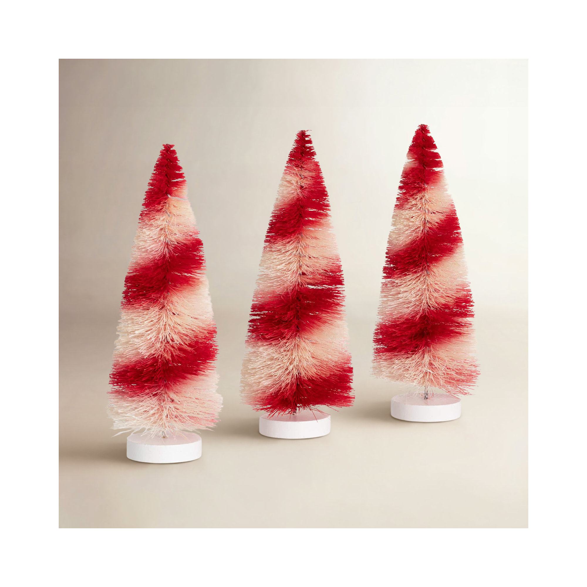 8.5" Christmas Candy Stripe Bottlebrush Trees Set of 3, Red-White