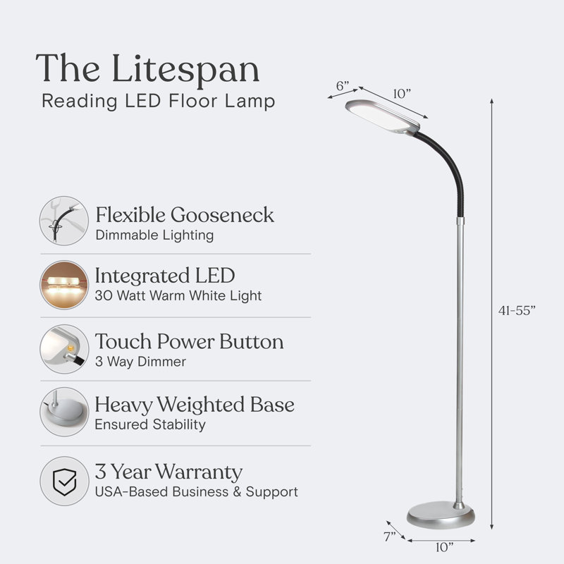Lampe de travail sur pied directionnelle à DEL 55 po Litespan, Argent