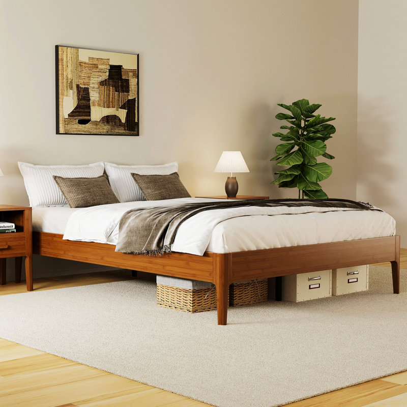 Minimalist Style Platform Bed Frame, No Box Spring Needed, Brown, Queen