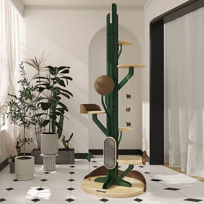 Cactus-Shaped Solid Wood Cat Tree