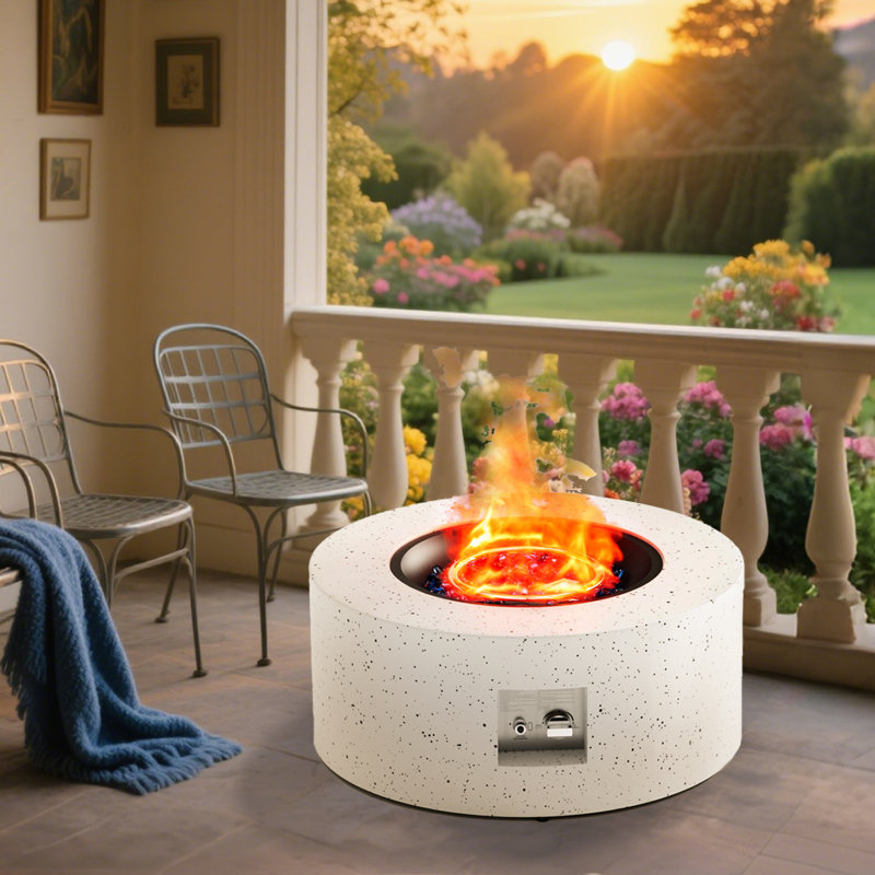 Outdoor Propane Fire Pit Table with Hidden Tank Storage, White