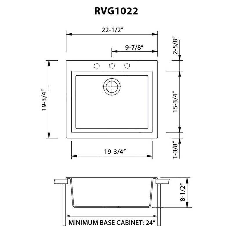 Ruvati 22 x 20 inch epiGranite Drop-in Topmount Granite Composite Quartz Single Bowl Wet Bar Prep Sink - Midnight Black -