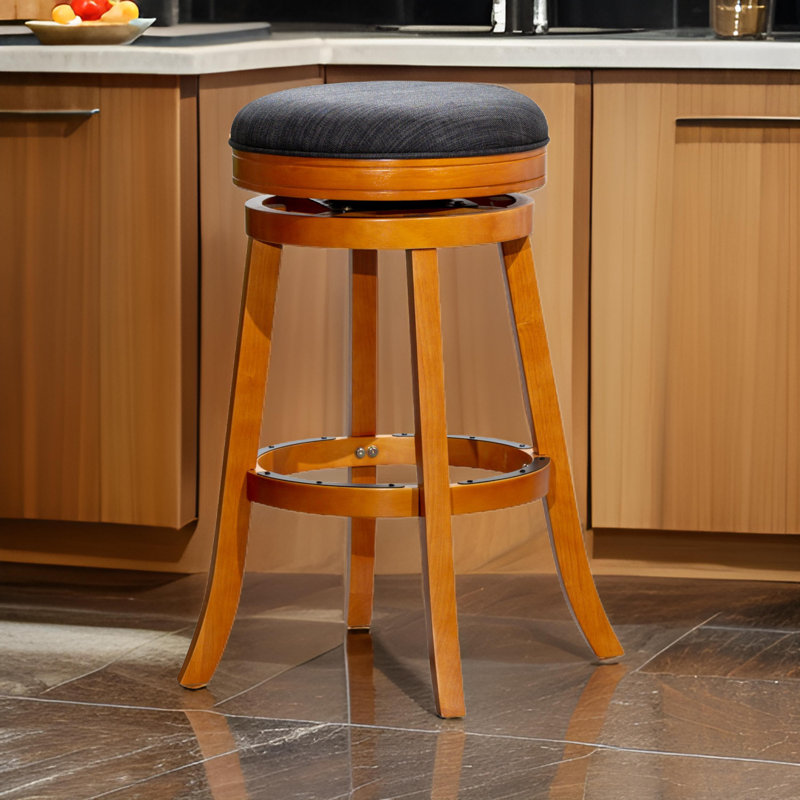 Keisha Swivel Upholstered Counter Stool with Solid Wood Frame, Bar Stool (30" Seat Height), Gray, Natural Brown