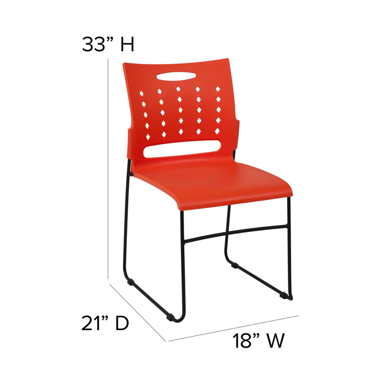 881 lb. Capacity Sled Base Stack Chair with Carry Handle and Air-Vent Back, Orange