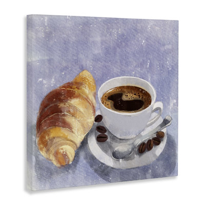Morning Coffee & Croissant Canvas Wall Art, design by Juliet Rose Philips