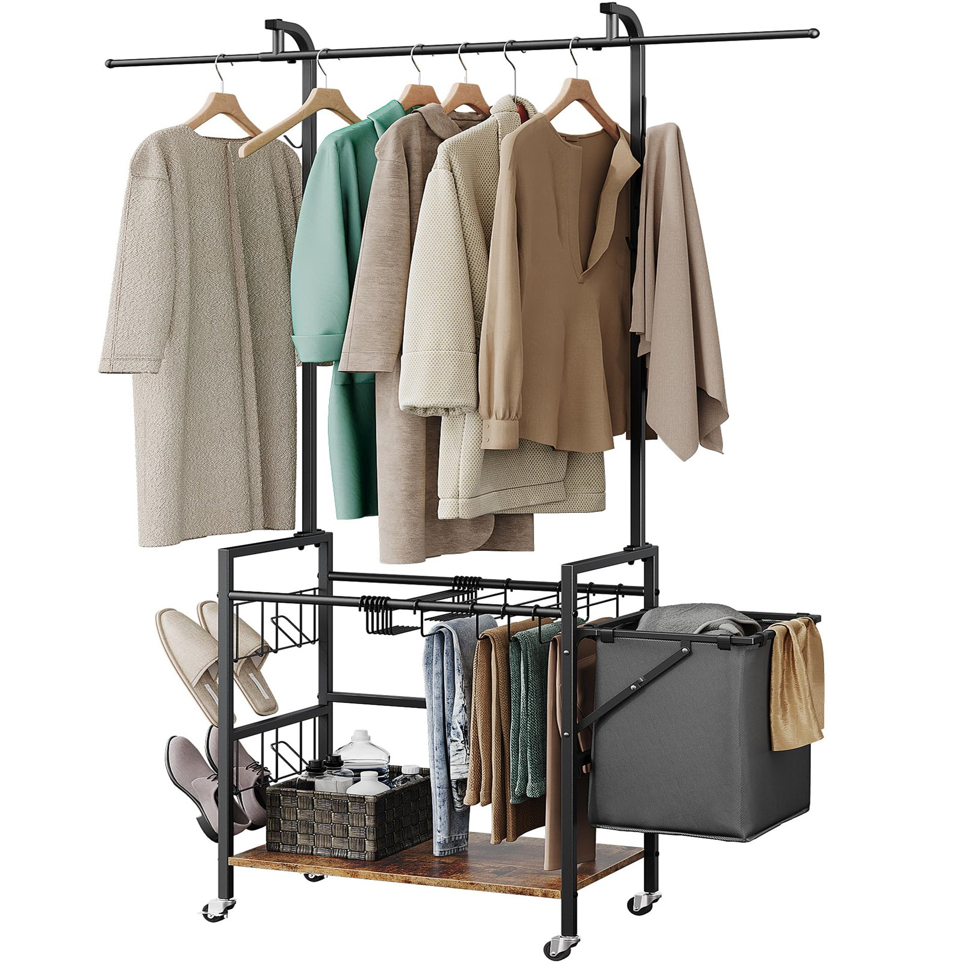 17 Stories Brandylynn Metal Rolling Clothing Rack Covers Wayfair