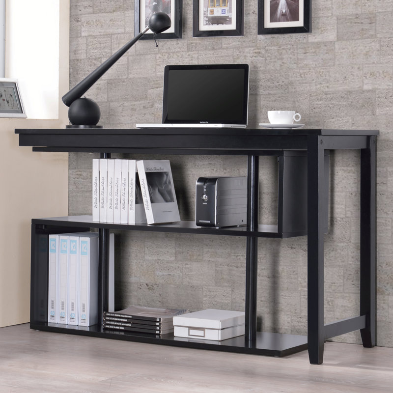 Browder L-Shaped Solid Wood Top Writing Desk, Black